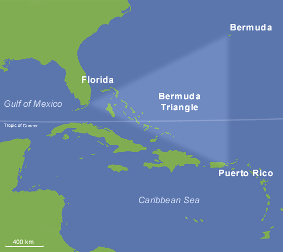 百慕大三角位置圖 (圖片來源：維基百科）