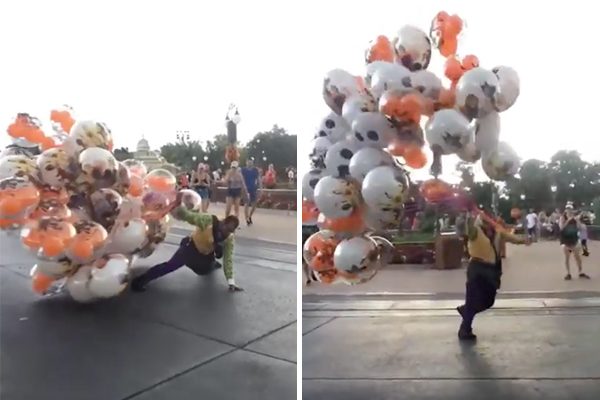 看來在迪士尼樂園賣氣球也是個挺驚險的工作連人帶氣球差點 氣球 萬聖節 大風 迪士尼樂園 迪士尼樂園員工 希望之聲