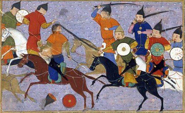 1211年蒙金战争，蒙古军于野狐岭战役消灭金军40万，金朝至此无力反击。本图出自《史集》。