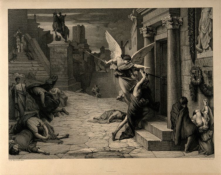 羅馬瘟疫中死亡天使在撞擊著大門