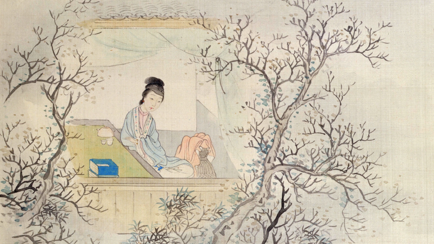 《红楼梦》中的妙玉（图片：Gai Qi/1879年画作，红楼梦图咏，淮浦居士）（局部）