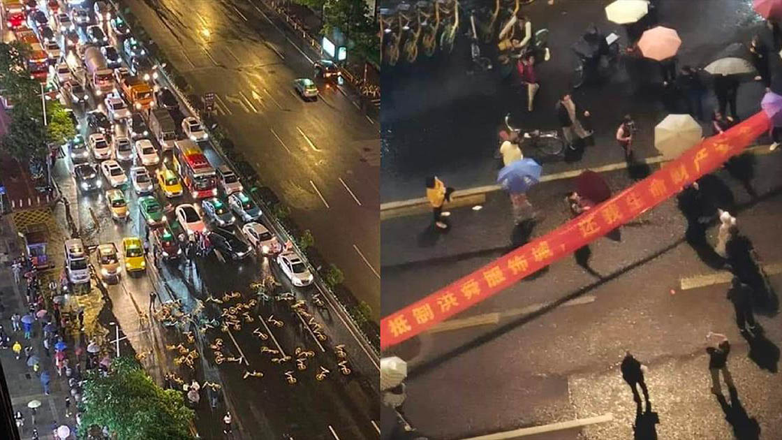 网友直击 广州市民开始堵路了 视频 广州堵路 共享自行车 香港反送中 希望之声