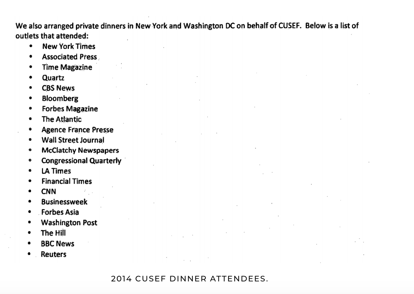 2014年參加CUSEF晚宴的媒體名單