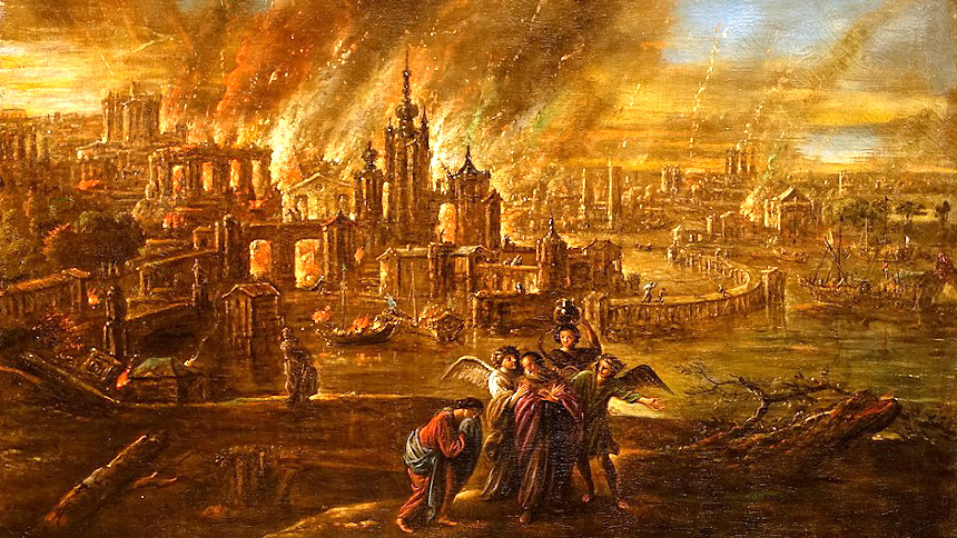 所多玛与蛾摩拉的毁灭（图片：Jacob de Wet II, 1680年画作局部）