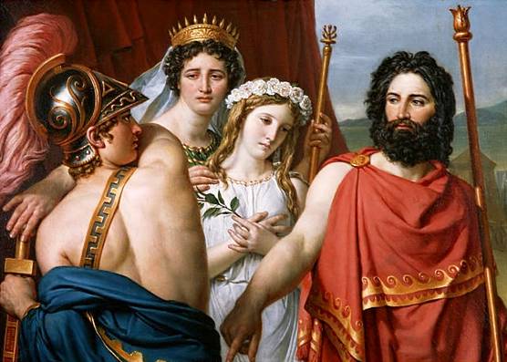 阿伽门农只好以女儿埃菲吉妮亚（Iphigenia）来献祭（图片：雅克-路易·大卫1819年画作 ）