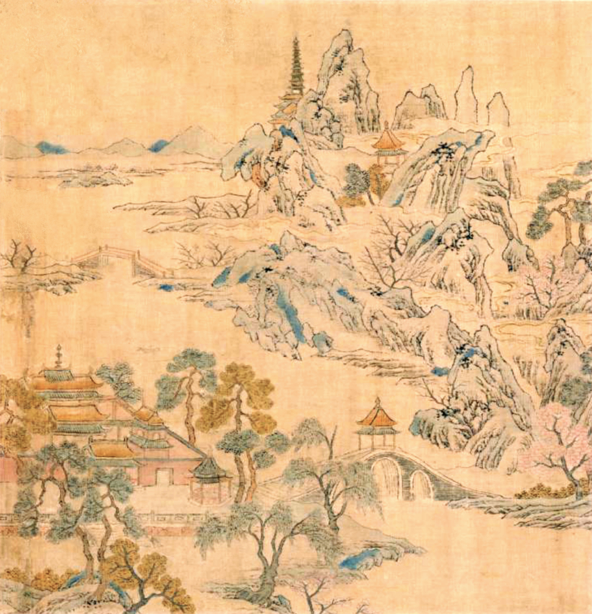Bốn trăm tám mươi ngôi chùa ở Nam triều, bao nhiêu tòa nhà chìm trong sương và mưa (ảnh lược đồ: Tranh Kesi thời nhà Thanh, do Bảo tàng Cố cung sưu tầm)