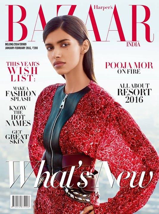 普賈•莫爾2016年春登《時尚芭莎》雜誌封面。(圖片來源：Pooja Mor/Facebook)