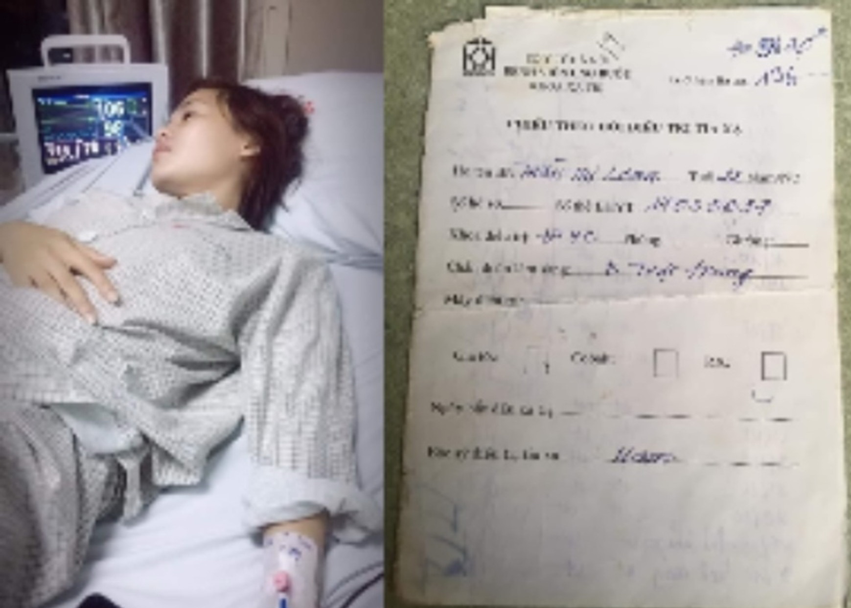 陈宝贷（Bao Loan）女士患病期间躺在病床上的照片及诊断书（DKN.tv）