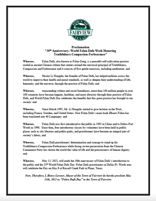 City of Fairview Proclamation