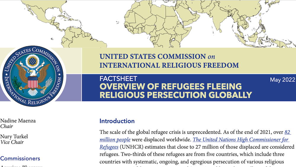 美国国际宗教自由委员会5月12日发布最新报告，揭露中共跨境迫害宗教人士。（图片来源：网络截图）