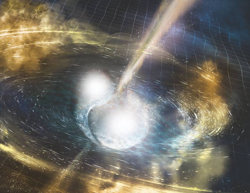 An artist's rendering of the merger of two neutron stars