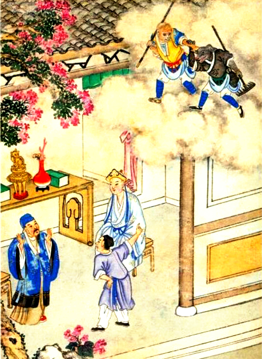Wukong subdues Zhu Bajie and grabs his ear to meet Tang Seng (picture: Illustration of 