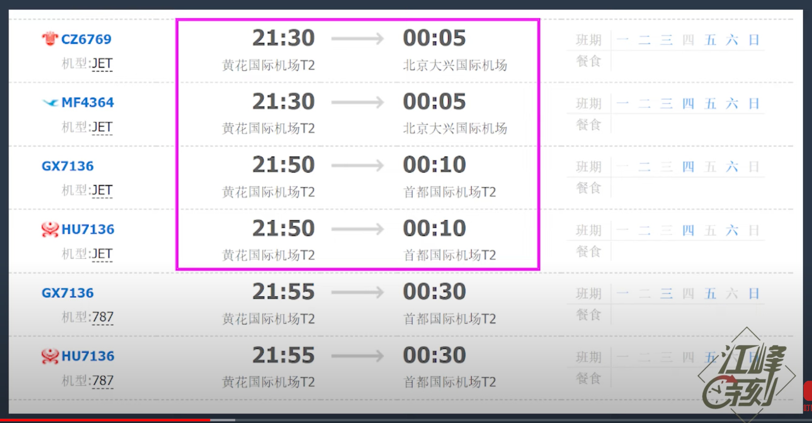 周六這天最後到達北京的飛機時間
