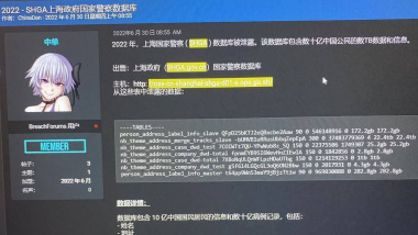 傳上海國家警察數據庫信息泄露