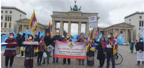 1月4日，德國藏人社區與西藏團體呼籲外交抵制2022年北京冬奧會    （藏人網絡圖片）